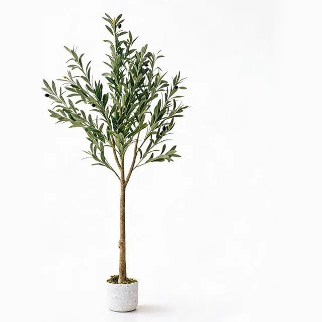HOERFURIY Kunst‑Olijfboom - 135cm, milieuvriendelijke stam, 22 olijfvruchten inclusief minimalistische pot Groen