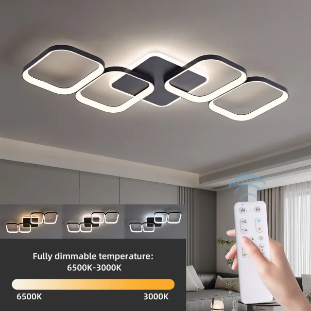 ANTENLICHT LED Plafondlamp - Plafonniére Zwart - 4 LED Plafondlampen - Woonkamer Lamp - Dimbaar - Met Afstandsbediening - 3000K-6500K - 5600LM - 50W