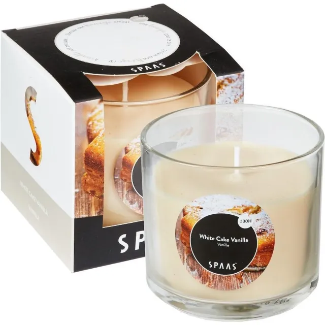 SPAAS Geurkaars glas in doos 85x85 mm White Cake Vanilla wit