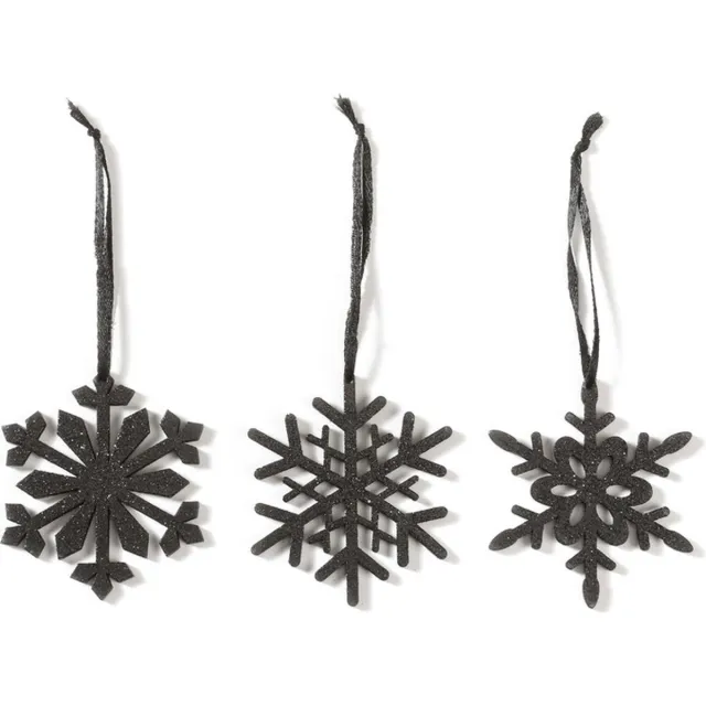 Inge Glas Inge-glas Kersthangers - 3x zwarte sneeuwvlok en ster - 7,5 cm - kunststof - kerstboomversiering