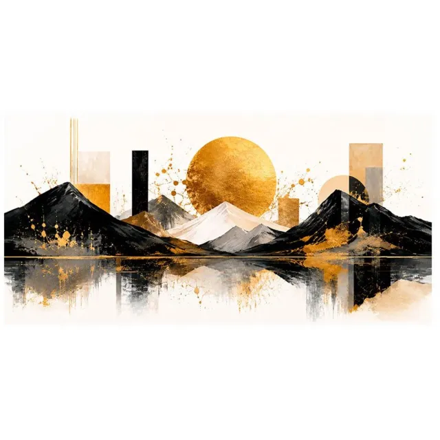 Propixel Horizontaal Plexiglas Schilderij – Abstracte Zonsondergang – Gouden Zon – Moderne wanddecoratie (120 × 60 cm) Zwart