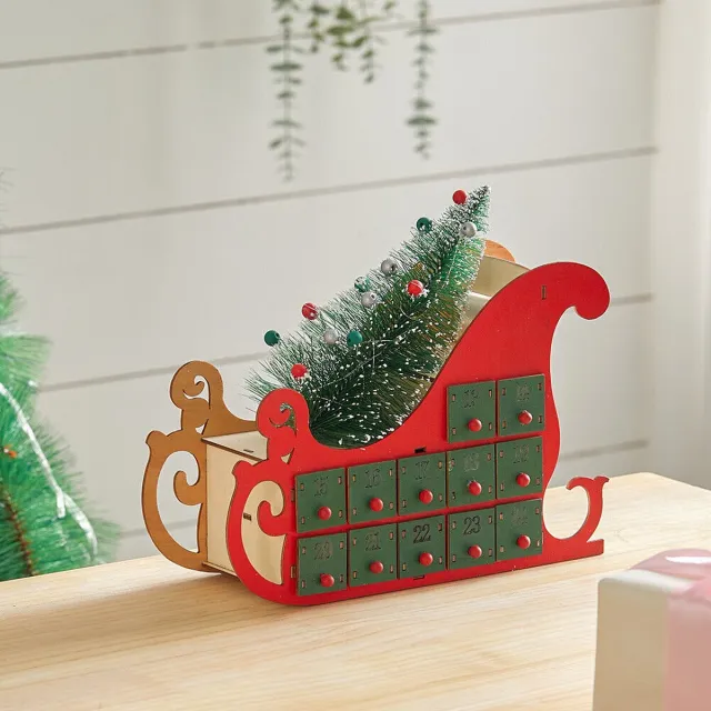Hetty'S Advent kalender - Model arreslee - Kerstboom - Led lampjes Hout