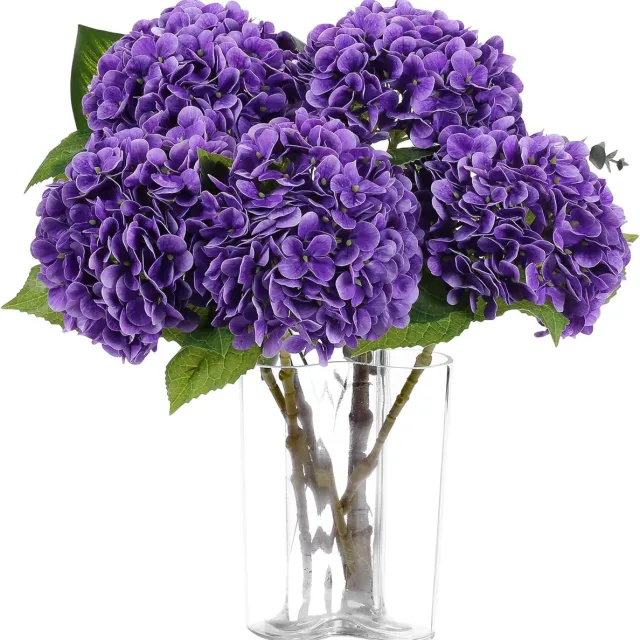 Hemo 5x Kunstmatige Hortensia Bloemen Real Touch – 50 cm – Paars – Levensechte Hydrangea Takken – Decoratie voor Woonkamer, Bruiloft & Kantoor