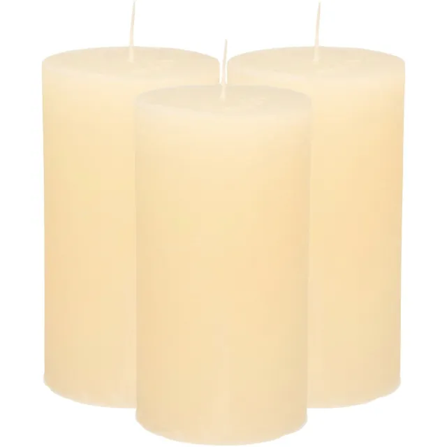 Atmosphera Stompkaars - 3x - ivoor wit - 7 x 13 cm - cilinderkaars - rustiek model Ivoorwit