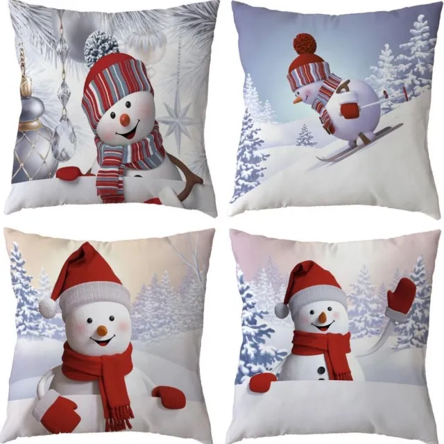 SUNMOOL Kerst Kussenhoes - Kussenhoes - Pillow cover - Sneeuwpop - 45 x 45cm - Wit - 4Stuks