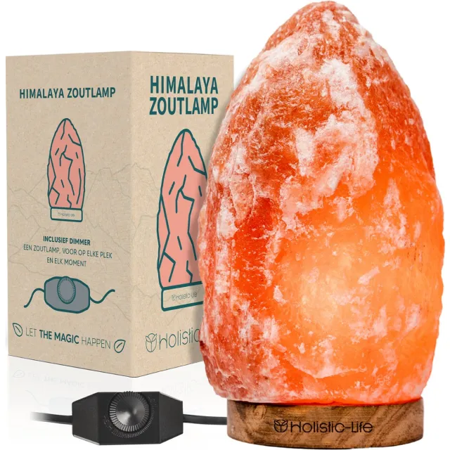 Holistic-Life Dimbare Grote Zoutlamp 3-5KG Himalayazout– Tafellamp – Sfeerlamp – Zoutsteen Nachtlampje - Incl. E-book Oranje