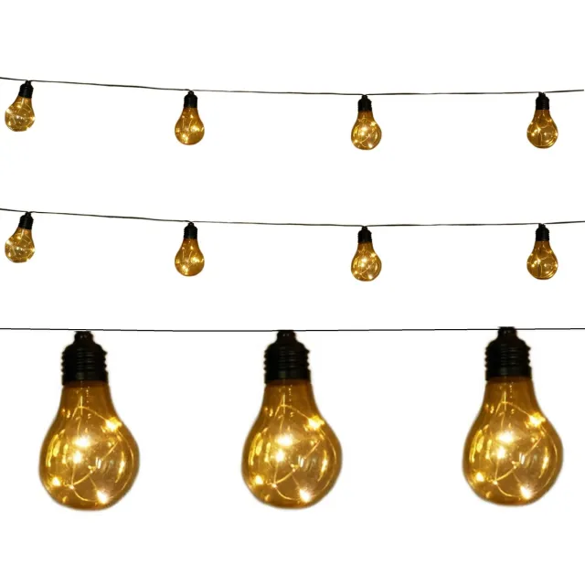 Anna's Collection Solar buiten lichtsnoer - 2x - 10 bollampjes - 450 cm - 2x - tuinverlichting - feestlampjes/sfeerverlichting