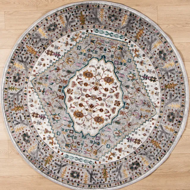 Muratap Picasso Bellagio Rond Vintage Vloerkleed - Multi / Creme - Laagpolig Multikleur