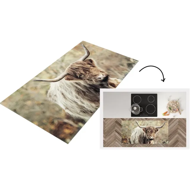 KitchenYeah Keukenloper - Loper keuken - Schotse Hooglander Stier - Natuur - Herfst - 120x60 cm - Keukenloper vinyl Multicolor