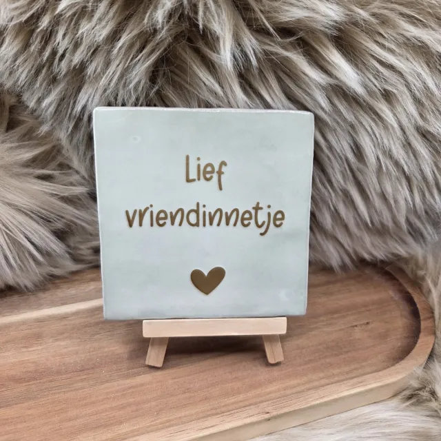CreaCraft Robuust wenstegeltje "Lief vriendinnetje" - Tegeltjes met tekst - Cadeau voor vriendin - Vriendschap - Incl standaard - Brievenbus cadeau - CreaCraft Mintgroen/Goud