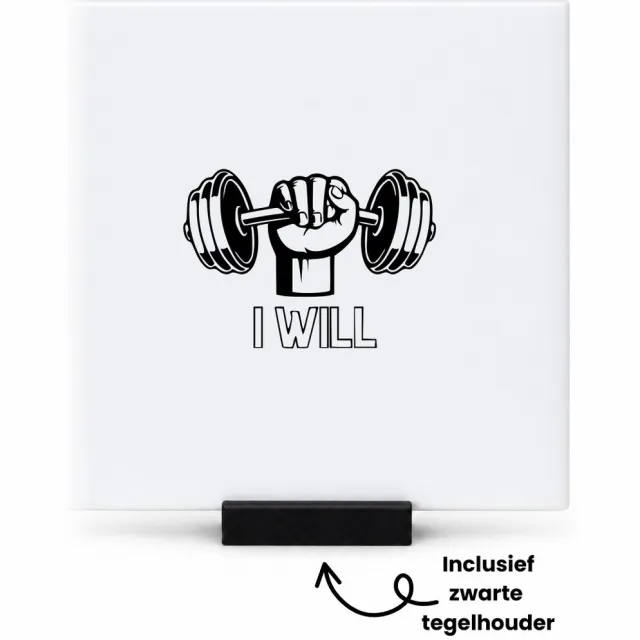Hacebo Fitness tegeltje met tegelhouder - Fitness - Beste sporter die er is - tegeltjes met tekst - gym - sport - doorzetter - discipline - leuk cadeau voor iemand die van fitness houdt - spreuktegels - 10.8x10.8 CM Wit
