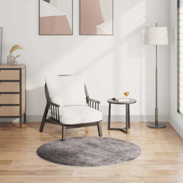 vidaXL Vloerkleed wasbaar ø120 cm grijs, foto 2