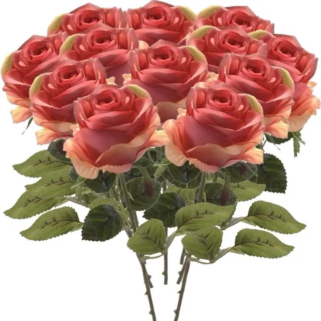 Bellatio Flowers & Plants Emerald Kunstbloem roos Simone - 12x - roze - 45 cm - decoratie bloemen