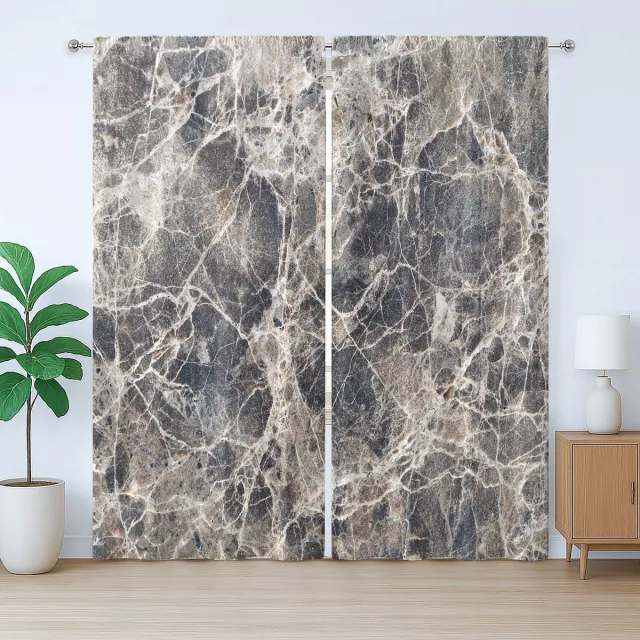 ABAKUHAUS Marmeren Rustiek Gordijn, Keramische Stijl Grunge, Gordijn met Plissébanden, Lussen en Haken, 280 x 260 cm, Bruin Beige Donker Taupe