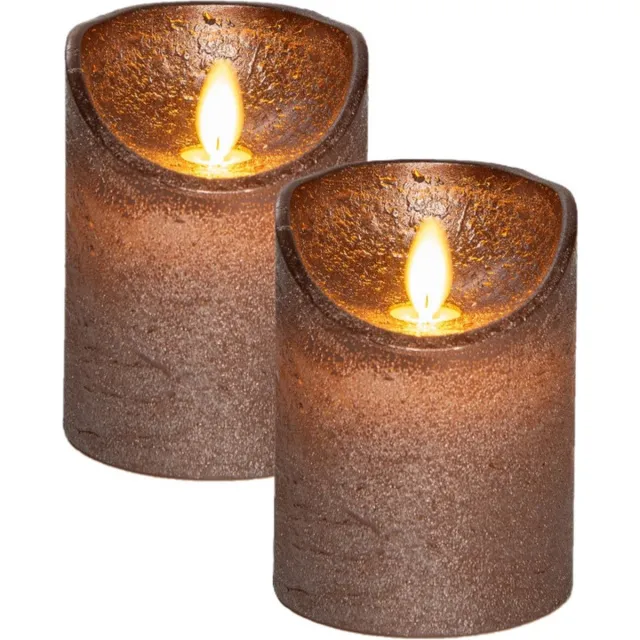 Anna's Collection Led kaars/stompkaars - 2x - brons - H10 x D7,5 cm - wax - bewegende vlam