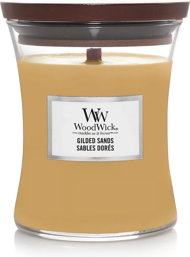 Woodwick Hourglass Medium Geurkaars - Gilded Sands - 60 branduren