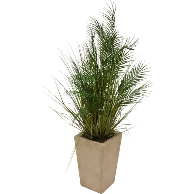 Atmosphera Kunstplant Wonj Palmboom met keramieken pot - 60x60x142cm - Groen/Beige