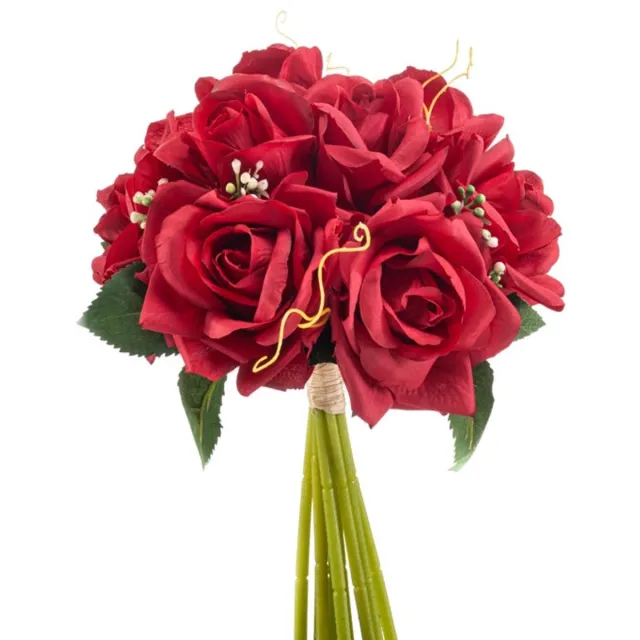 Emerald Kunstbloem Roos bundel 28cm rood - Kunstplant voor binnen Red