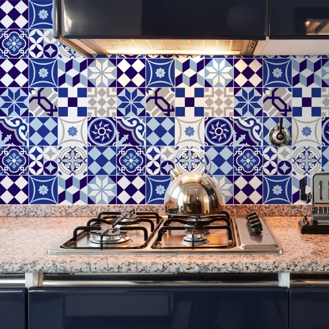 Ambiance Sticker Zelfklevende tegelmuurstickers voor keuken en badkamer - 9 cementtegelstickers, Azulejos Gabiana-stijl - 9 stickers, 10x10 cm Multi color