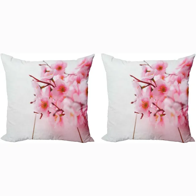 ABAKUHAUS Bloemen Sierkussenhoes Set van 2, Kersen Bloesem Bloemblaadjes, Modern Accent Dubbelzijdige Digitale Print, 40x40, Lichtroze Wit