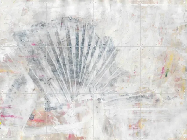 IXXI Abstract Shell Painting, Annick & Various - 80 x 60 cm - Grote wanddecoratie en posters - Speels, Abstract, Kwaststreken, Modern, Slaapkamer Grijs / Beige / Wit