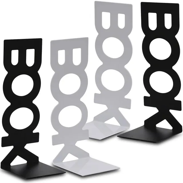 Famanu Boekensteunen set van 2 paar van metaal met antislip onderkant, ideaal voor thuis, kantoor, bibliotheek en school in zwart en wit