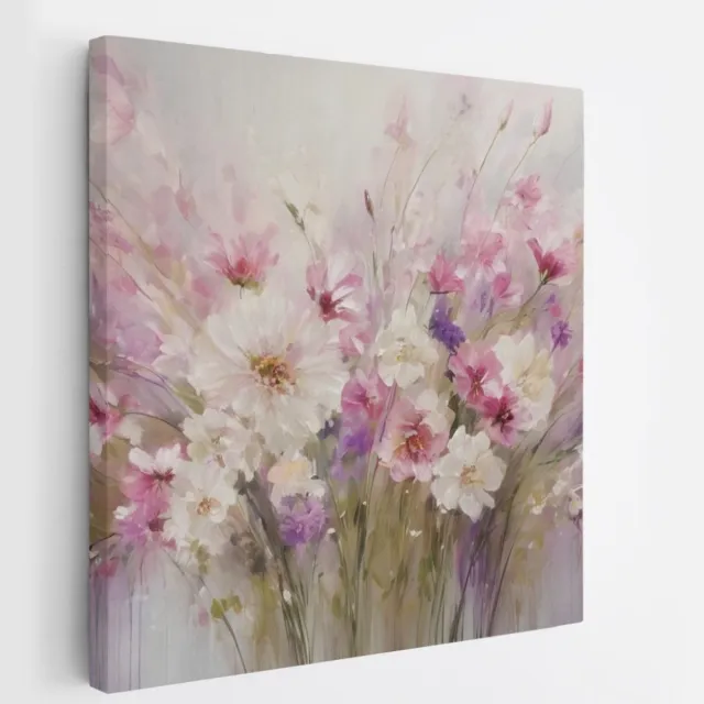 Saammp Canvas Schilderij - Pastel Bloemen Boeket - Natuur - Abstract - 60x60 - Foto op canvas - Wanddecoratie - Muurdecoratie Woonkamer - Kantoor Decoratie Multicolor