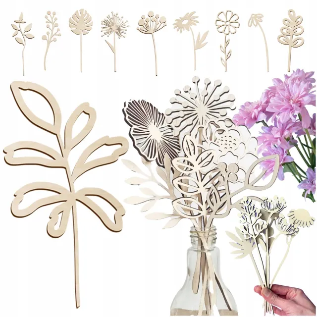SMX Design Sierkunstbloem - Houten Boeketoorsier - 20 cm - Lasergesneden Natuurlijk