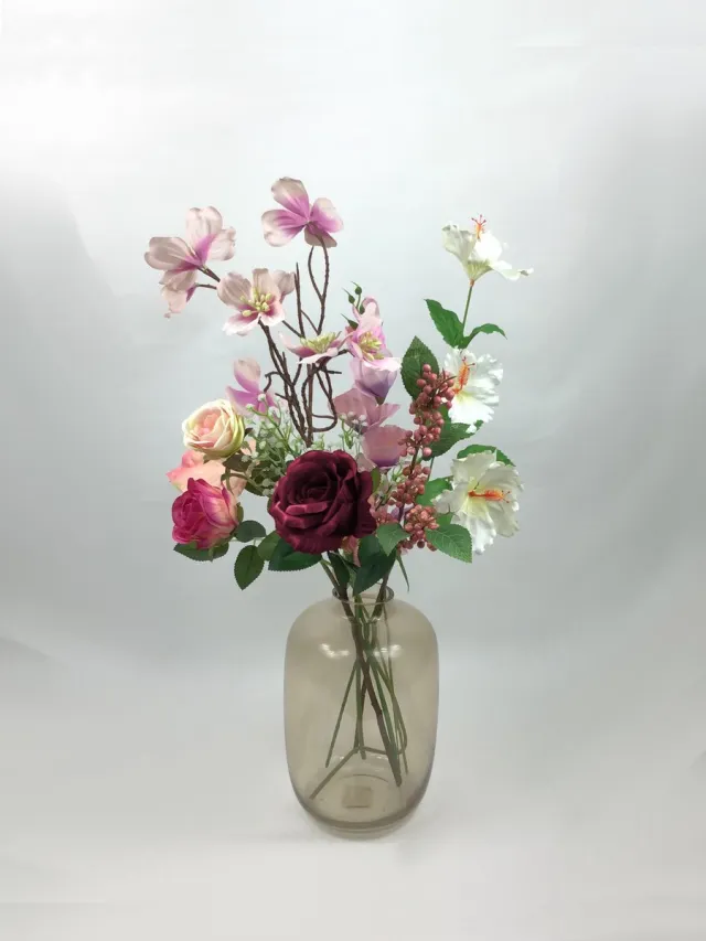 The Bloomistic Company The Bloomistic® – Zijden Boeket – 70-80 cm hoog – Kunstbloemen – moederdag – nepbloemen – housewarming cadeau – decoratie - voor haar – decoratie woonkamer Pink Poem