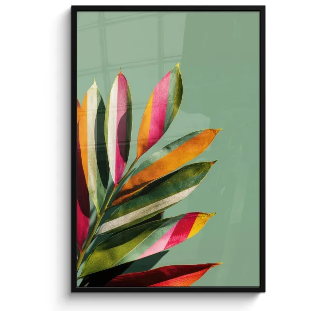 FrameYourWall Poster in lijst - Fotolijst 80x120 cm - Posters - Bladeren - Tak - Kleurrijk - Posterlijst zwart - Decoratie - Wanddecoratie woonkamer - Muurdecoratie slaapkamer