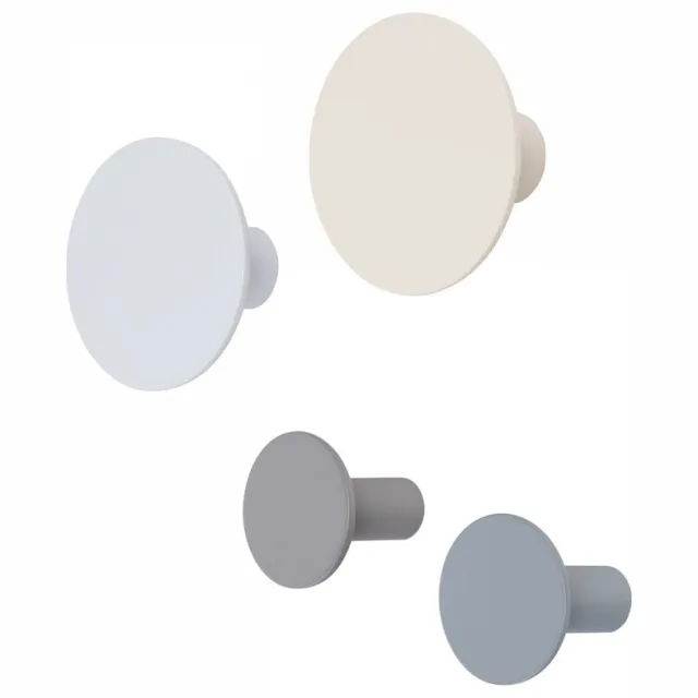 Blomus Ponto wandhaken set van 4: warm grey, tradewinds, micra chip & moonbeam Lichtgrijs / Beige