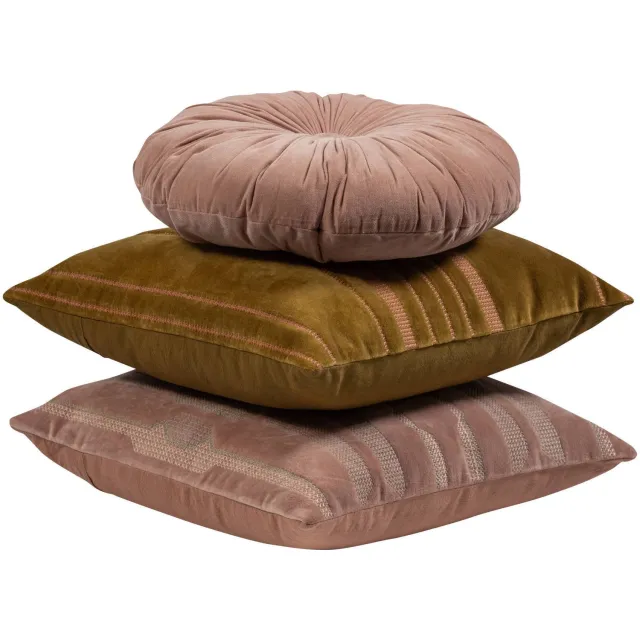 WOOOD Feis Kussens - Velvet stof - Roze/Naturel - Set Van 3 pink