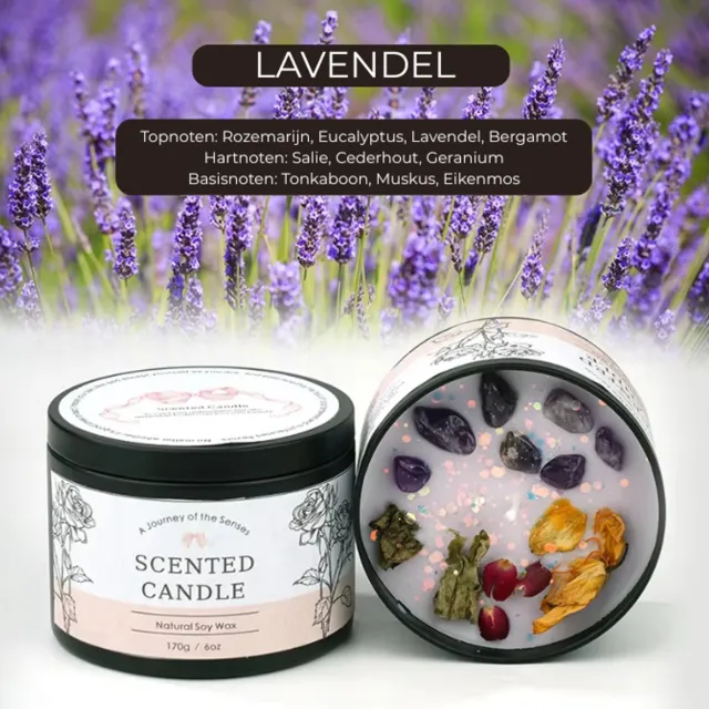 Etsells Luxe Geurkaars Lavendel – Sojawas Scented Candle 170g – Aromatherapie Kaars met Rozemarijn & Eucalyptus – Ontspannende Geur voor Woonkamer en Slaapkamer