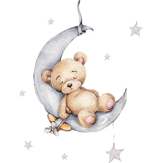 CuteWalls Muurstickers Babykamer | Muursticker Babykamer | Muursticker Vinyl | Teddybeer op maan Multicolor