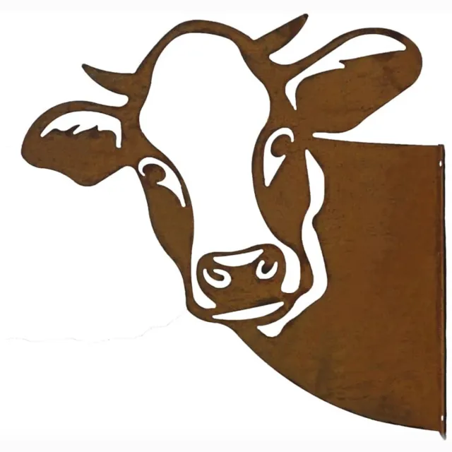 Famanu Boomsteker van metaal, roestige tuindecoratie met patina koeienkop wanddecoratie, 44 x 44 x 44 cm, om vast te schroeven Zwart