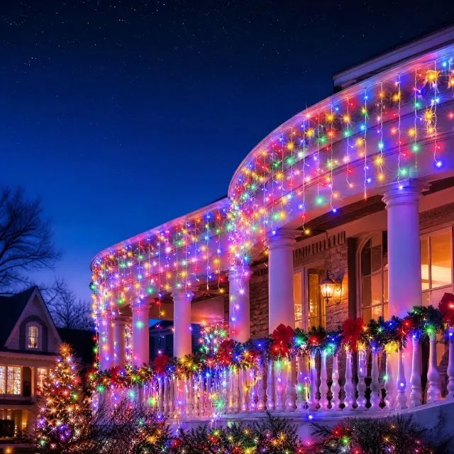 Froadp 20m 800LEDs kleurrijke lampen Lichtenketting Lichtgordijn LED Ijskraan Kerstverlichting Regenketting 8 Modi Opslagfunctie Binnen Buiten IP44 Waterdicht Voor Kerst Feestelijkheden Halloween Eaves Party Tuin