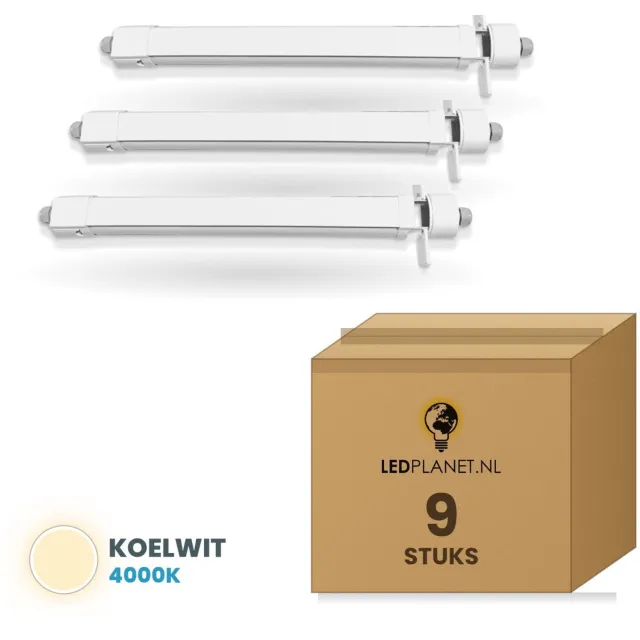 Tsong LED TL armatuur tri-proof 120 cm - 9 stuks - 36W - Koelwit 4000K - 5.400 lm - 150 lm/W - instelbaar 20-36W - koppelbaar - IP65 - IK08 - 230V