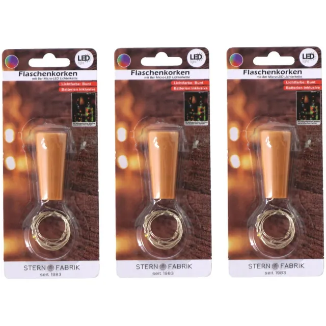 Stern fabrik flesverlichting kurk - 3x - lichtsnoer - gekleurd -LED - 80 cm- bottle lights Zilver
