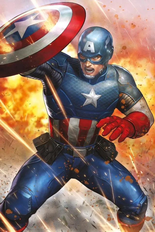 Grupo Erik Marvel Captain America Under Fire - Maxi Poster 61 x 91,5cm Zwart