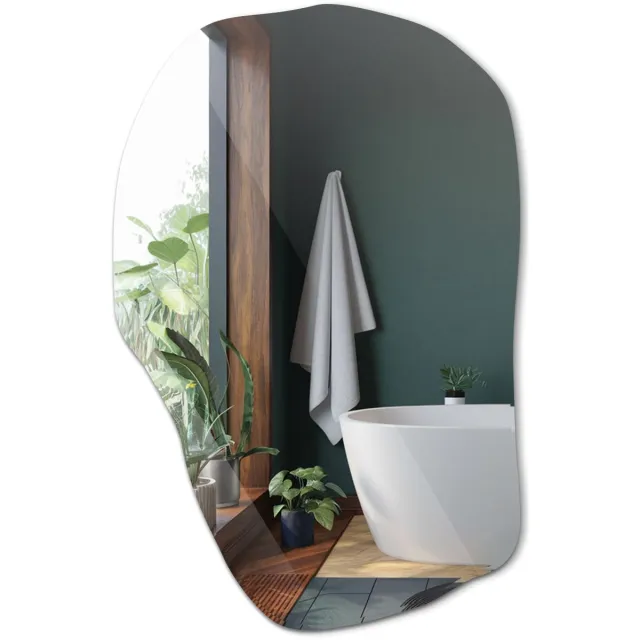 TULUP Spiegel - Asymmetrische Spiegel - 100 cm x 65 cm - Grote - Decoratieve Spiegel - Inloopkastspiegel – Badkamerspiegel - Toiletspiegel - Unieke make-up Spiegel - Moderne wandspiegel - Scandinavisch Design - Frameloos Spiegel - Organische vorm Kleurloos