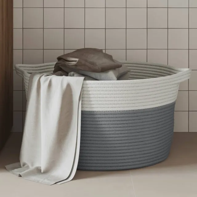 vidaXL Opbergmand Ø 40x25 cm katoen grijs en wit Meerkleurig