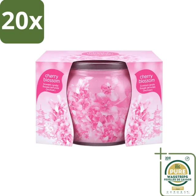 At Home 20 x At Home - Scents - Geurkaars - Cherry Blossom - 70 g - Wasstrips - Geurkaars - Kersenbloesem - Thuisgeur - Rustgevende Geur - Ontspanning Roze
