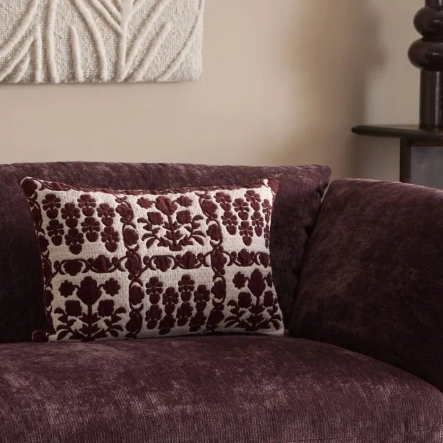 Studio LIVIT rechthoekige gebloemde sierkussen Rivera 40x60 cm - bordeauxrood/gebroken wit burgundy/off white