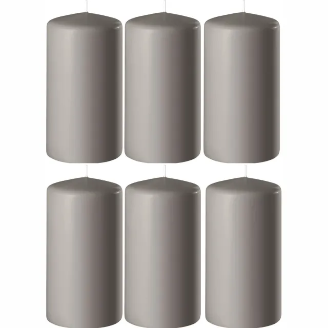 Enlightening Candles Cilinderkaars - 6x - zand/grijs - 45 branduren - 8 x 12 cm - Dikke kaars - Voor kandelaar of plateau