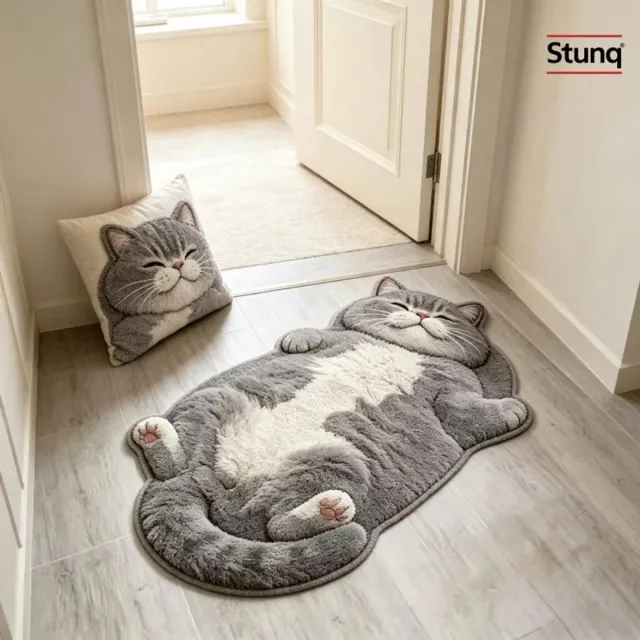 Stunq Katvormig Pluche Vloerkleed - Zacht Anti-slip Tapijt voor Woonkamer en Slaapkamer Grijs