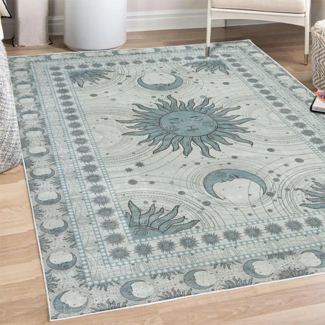 ABAKUHAUS Vloerkleed - Woonkamer Tapijt – zon en maan – Hoogpolig – 60 x 152 cm – zee