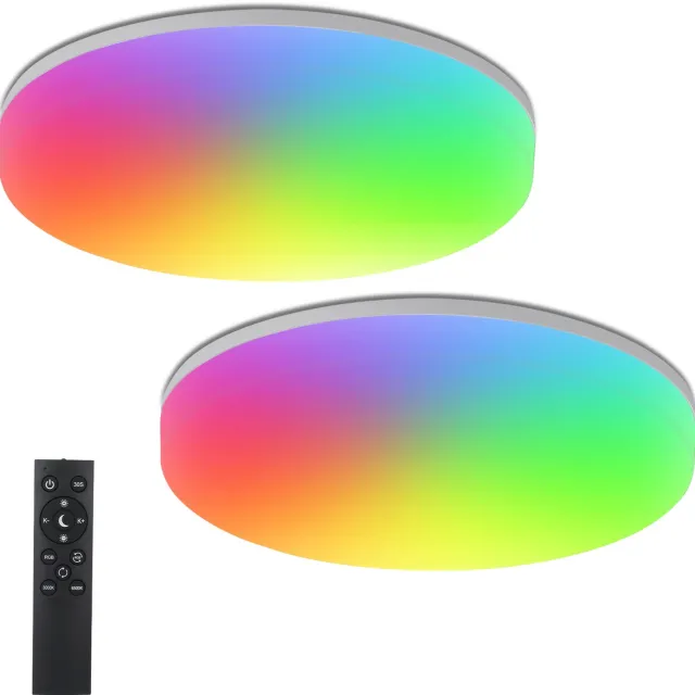 LOVHAUS 2 Stuks LED Plafondlampen 22,8 cm - 18W - RGB - Dimbaar 3000-6500K - Afstandsbediening - IP44 Wit