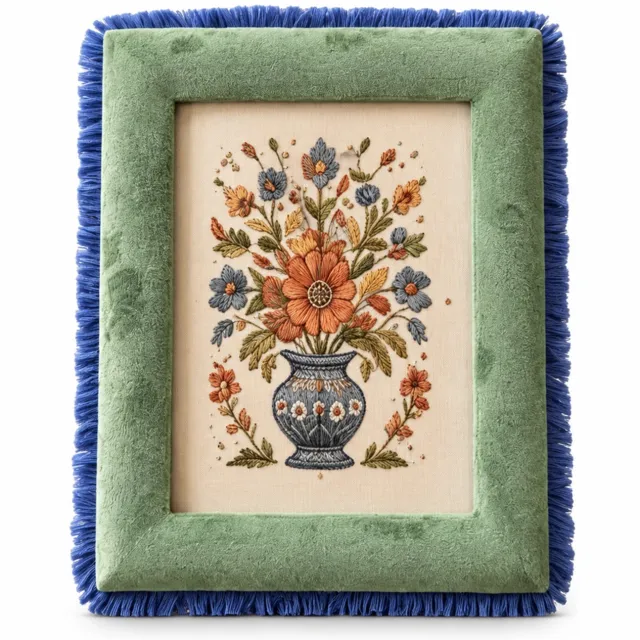 SWGOTA Fluwelen fotolijst met franjes voor foto's van 20 x 25 cm, buitenmaat 31 x 35 cm, horizontaal en verticaal neer te zetten, met glas en decoratieve afbeelding Donkergroen
