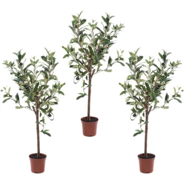 Bellatio Flowers & Plants Kunstplant Groene Olijfboom 65 cm in Pot - 3x - Kunstboom voor Binnen