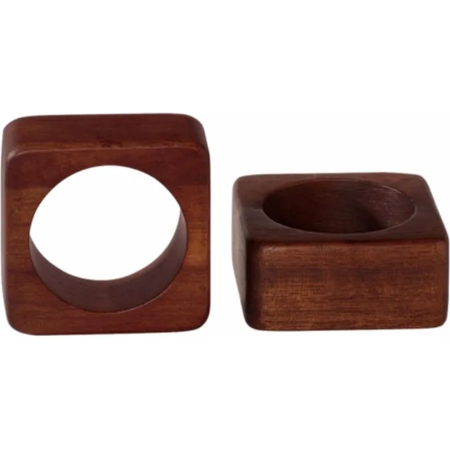 ASA Selection Asa Wood Dark servetring vierkant glad relief 5.3x5.3cm set van 2 Houtkleurig